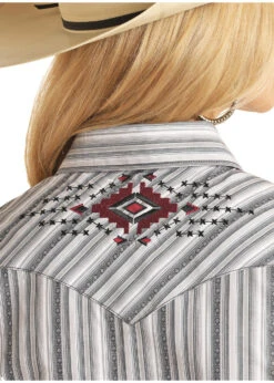 Women's Panhandle Grey Striped Long Sleeve #R4S3298 -Cowgirl Fit Sales Store R4S3298 B 98036