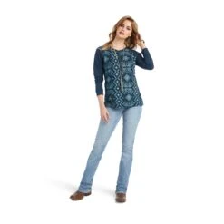 Women's Ariat REAL Printed Henley T-Shirt #10042300 -Cowgirl Fit Sales Store fe459702608a3e736ed00b2d102e3cb7